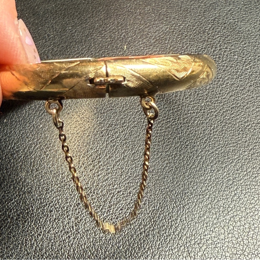 Vintage Sterling Silver Vermeil Etched Bangle Bracelet PAJ Safety Chain 6 3/4" - Picture 4 of 10